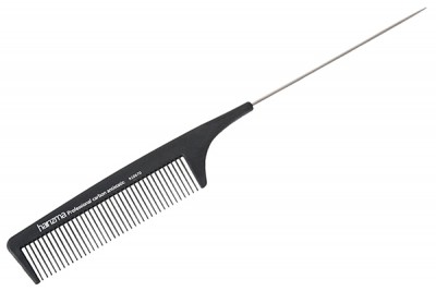 Расческа Harizma Carbon Antistatic с металлическим хвостиком (22 см, карбон, черная), h10670