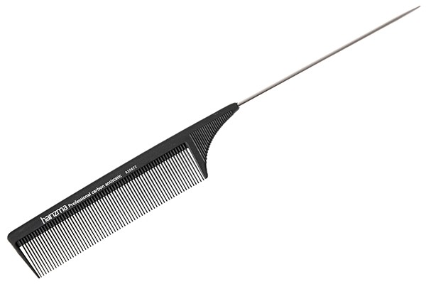 Расческа Harizma Carbon Antistatic с металлическим хвостиком (23 см, карбон, черная), h10672