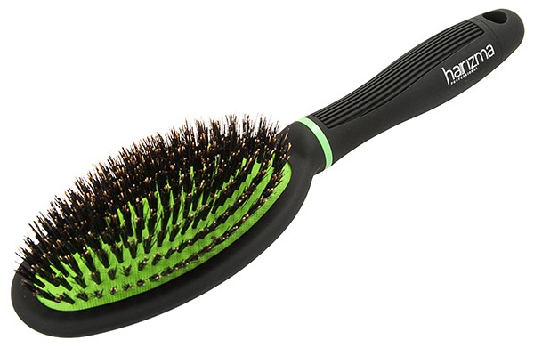 Щётка для волос Harizma ECO brush (овальная, натуральная щетина, черная/зеленая), h10614